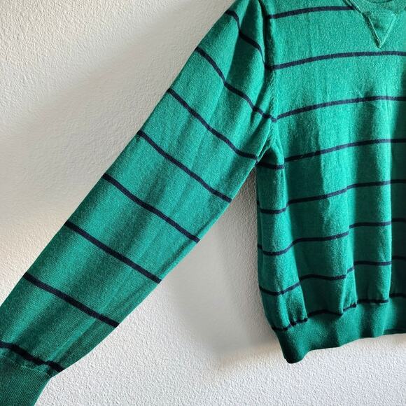 Brooks Brothers Mens Large Green Blue Stripe Crewneck Merino Wool Sweater Preppy - Picture 4 of 7